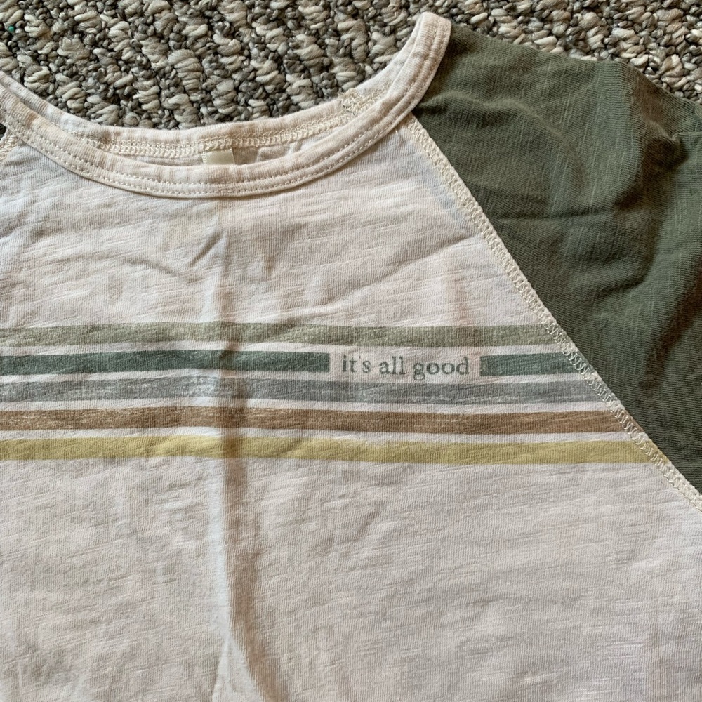 Rylee + Cru boys raglan style shirt cream/green size 4/5
